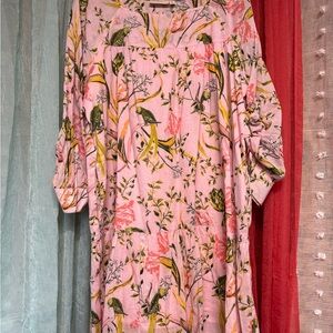Happy Nature Floral Pink Dress with Parrot Print